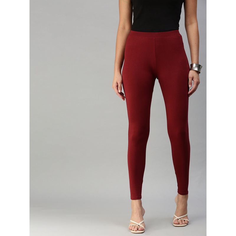 Women’s Yoga Leggings Ankle Length Solid Cotton Lycra Maroon
