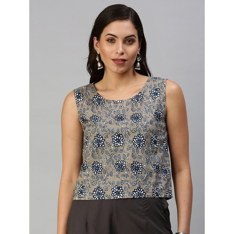 Womens Printed Crop Top Grey|S|M|L|XL|XXL|3XL|Grey|LWTSLAOF14184033