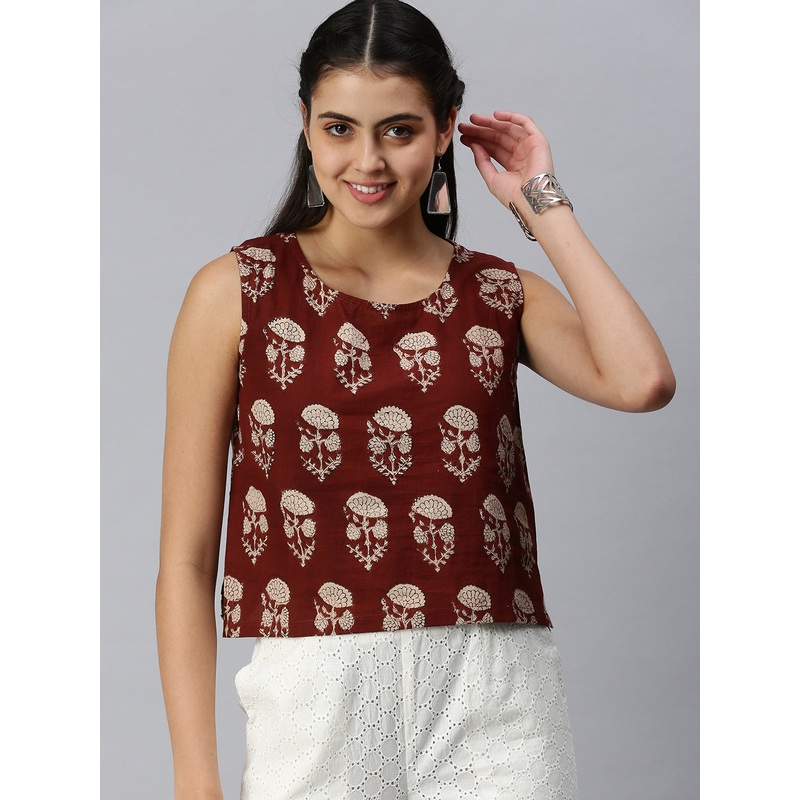 Womens Printed Crop Top Maroon