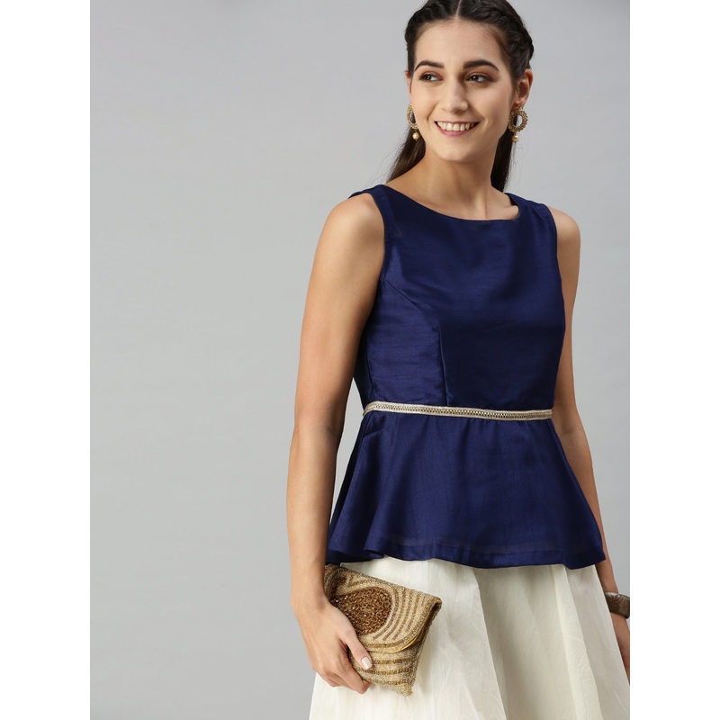 De Moza Womens Peplum Top Navy Blue