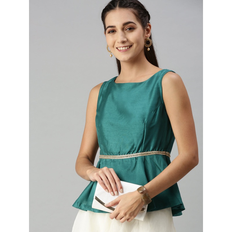 De Moza Womens Peplum Top Teal