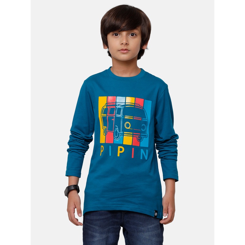 Kids – Boys Printed Full Sleeve T-Shirt Petrol