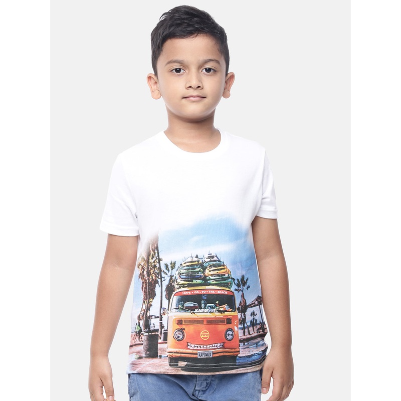 Kids – Boys Printed Half Sleeve T-Shirt White