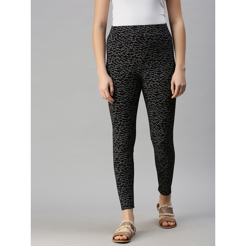 Ladies Ankle Length Leggings Solid Cotton Black