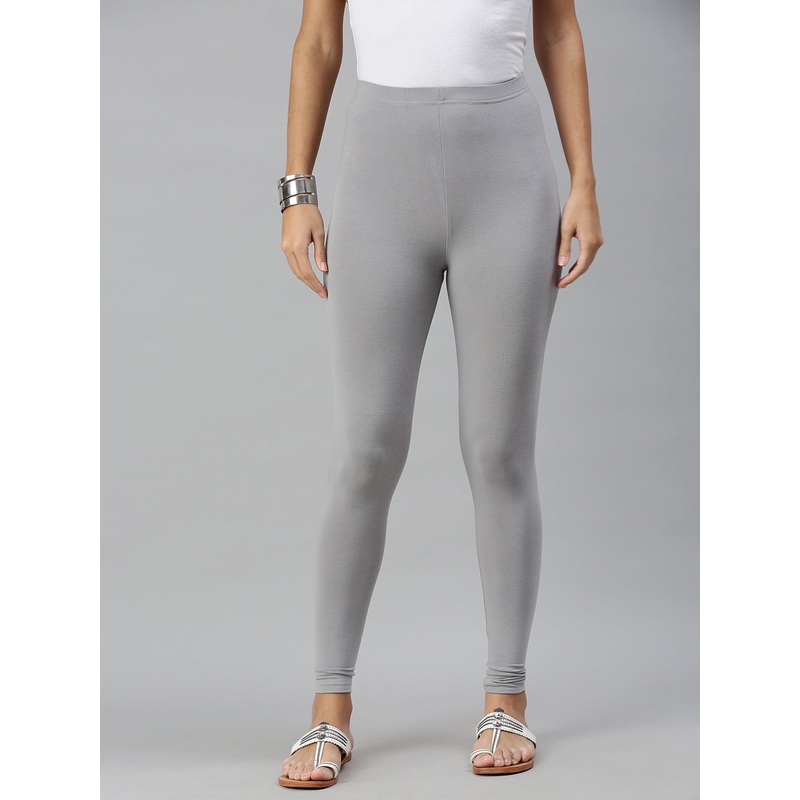 Ladies Ankle Length Leggings Solid Viscose Light Grey