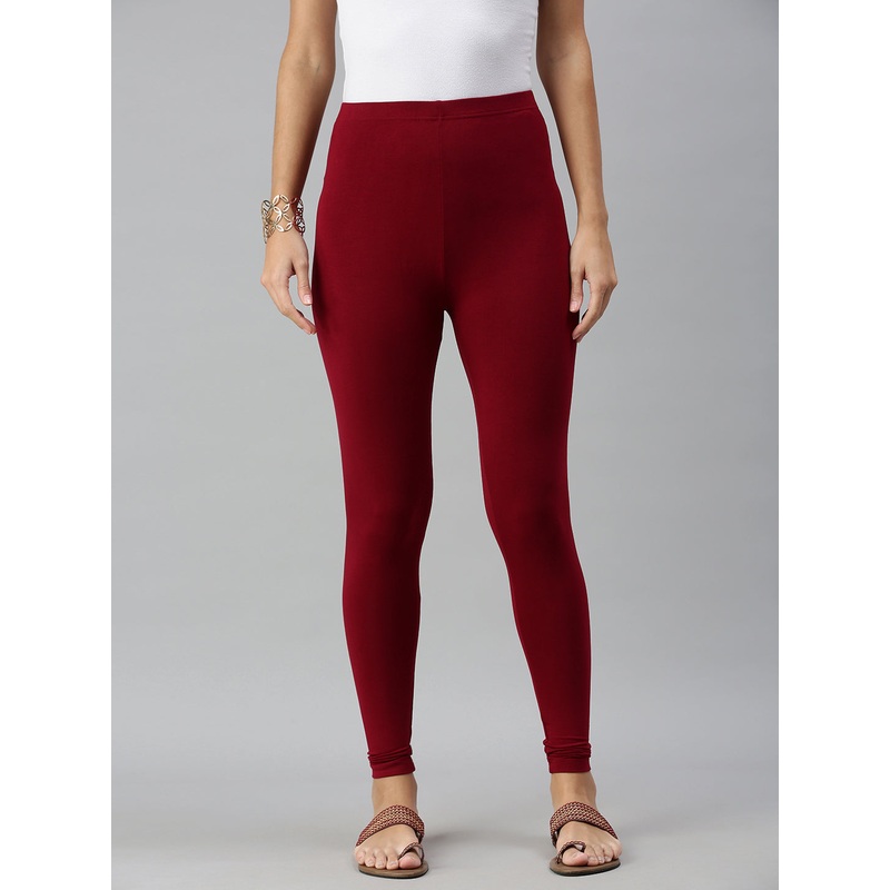 Ladies Ankle Length Leggings Solid Viscose Maroon