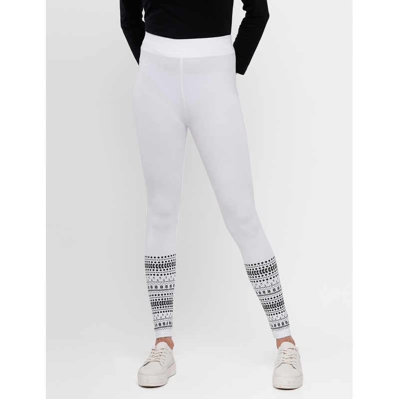 Ladies Ankle Length Leggings Solid Viscose White