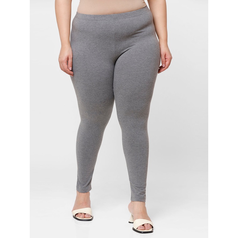 Ladies Plus Size Ankle Length Leggings Anthra Melange Solid Cotton