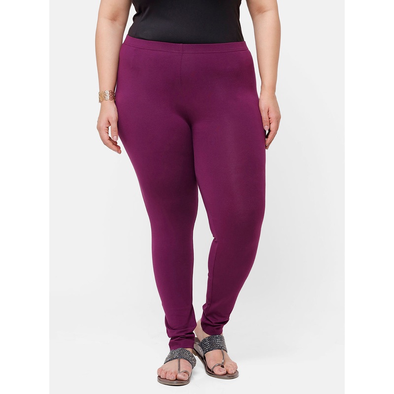 Ladies Plus Size Ankle Length Leggings Dark Purple Solid Cotton