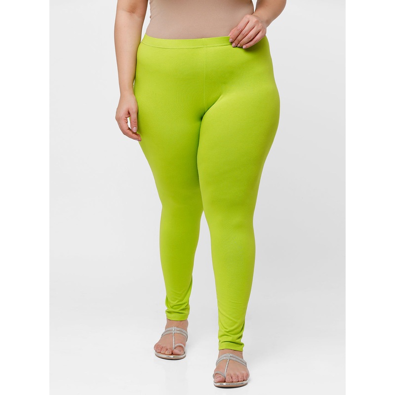 Ladies Plus Size Ankle Length Leggings Lime Solid Cotton