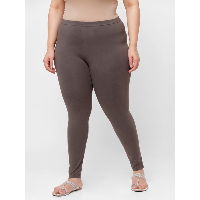 Ladies Plus Size Ankle Length Leggings Military Green Solid  Cotton