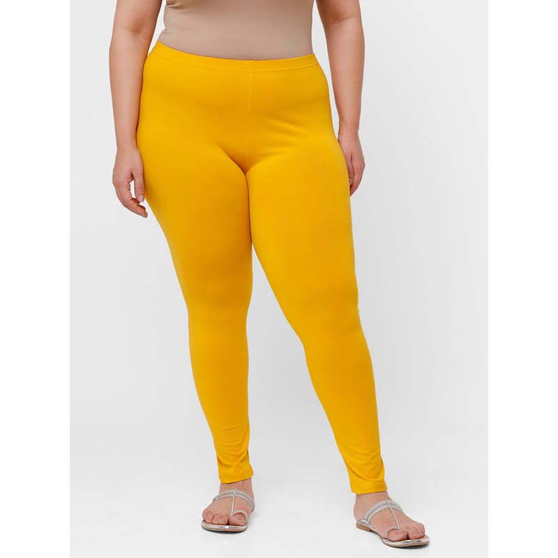 Ladies Plus Size Ankle Length Leggings Mustard Solid Cotton