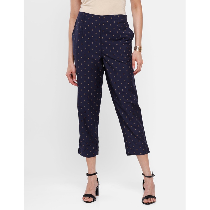 Ladies Printed Straight Pant Navy