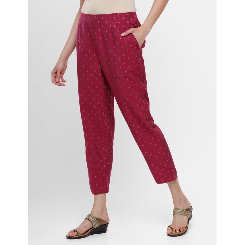 Ladies Printed Straight Pant Wine