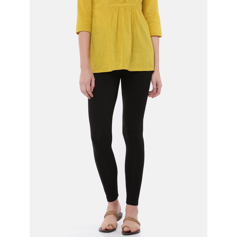 Ladies Superior Ankle Length Leggings Black Solid Viscose.