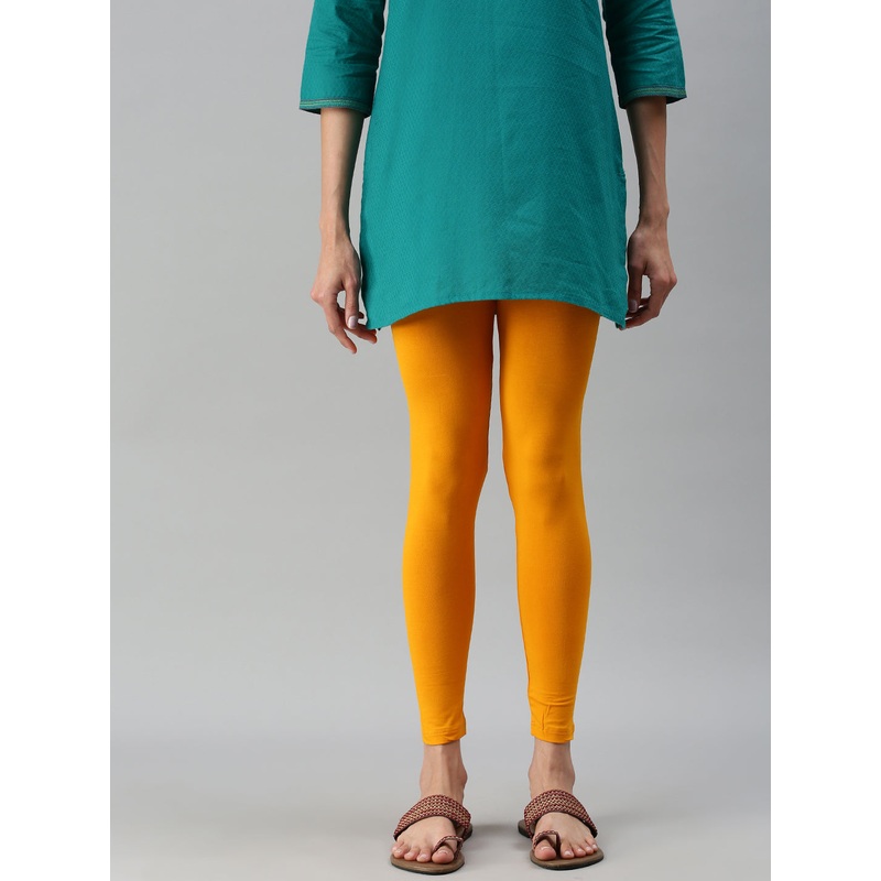 Ladies Superior Ankle Length Leggings Dark Yellow Solid Viscose.