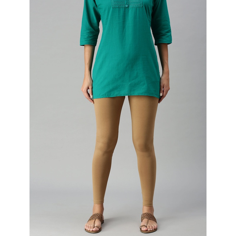 Ladies Superior Ankle Length Leggings Golden Beige Solid Viscose