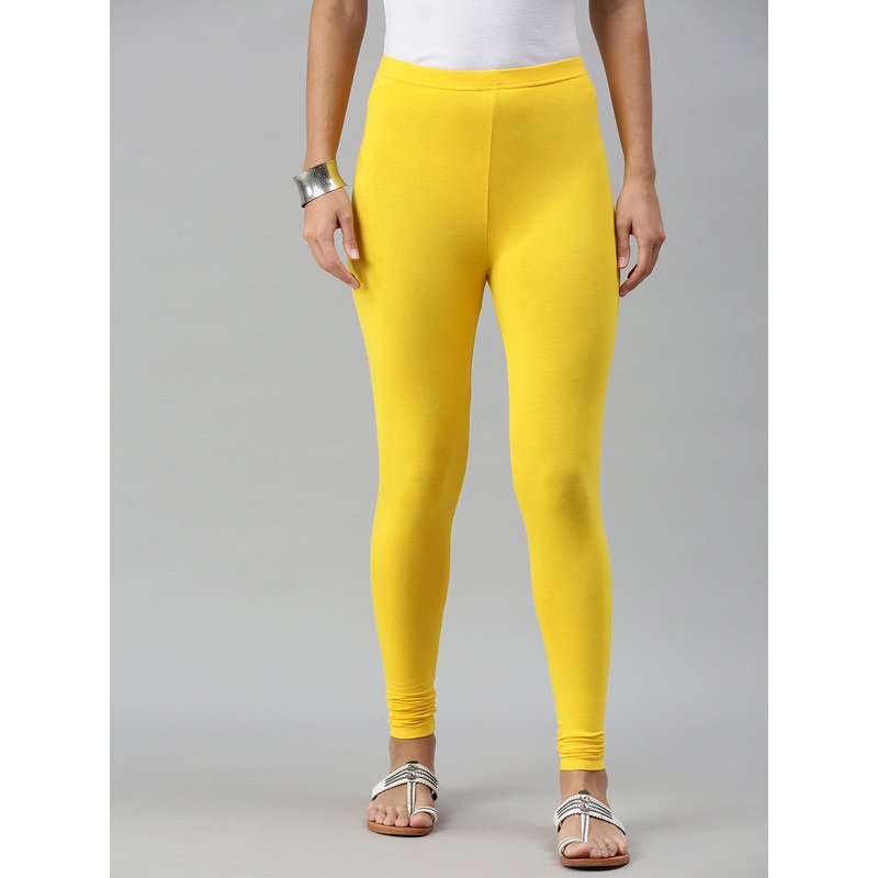 Ladies Superior Ankle Length Leggings Golden Yellow Solid Viscose