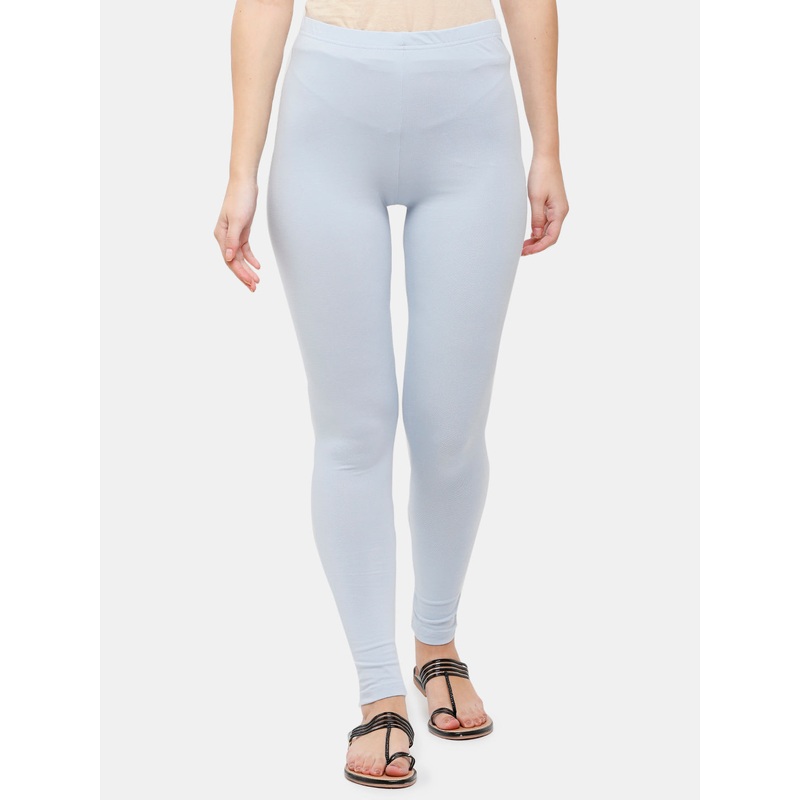 Ladies Superior Ankle Length Leggings Light Sea Blue Solid Cotton