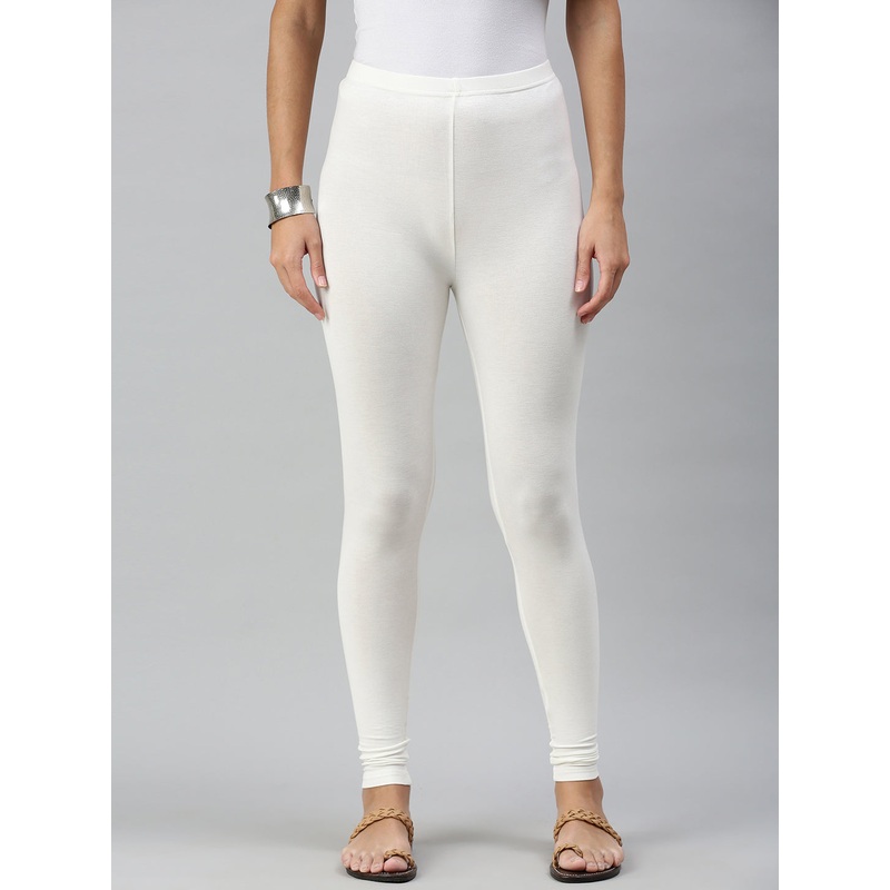 Ladies Superior Ankle Length Leggings Offwhite Solid Viscose.