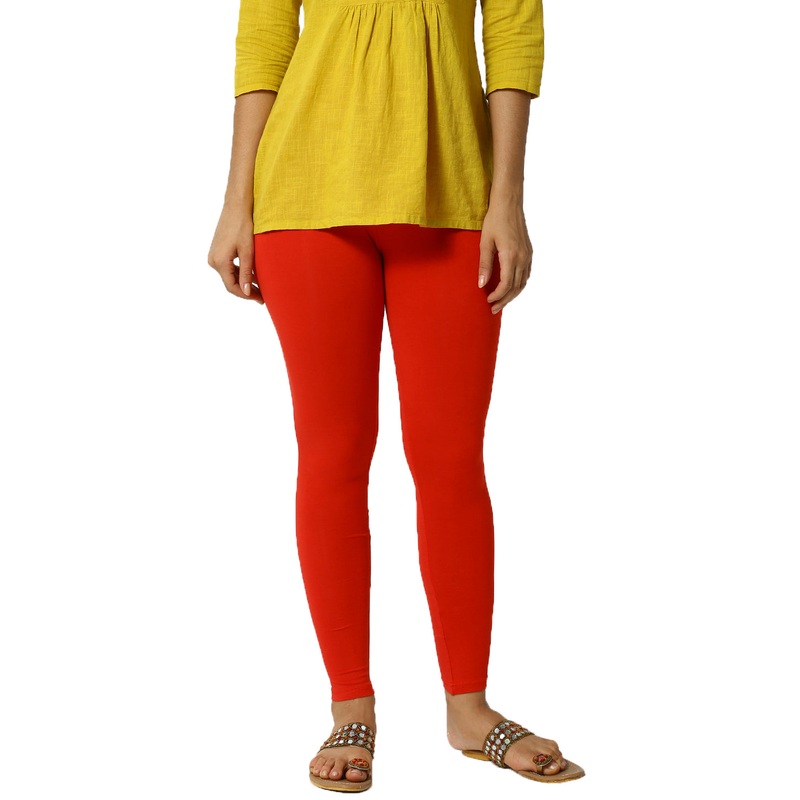 Ladies Superior Ankle Length Leggings Red Solid Viscose