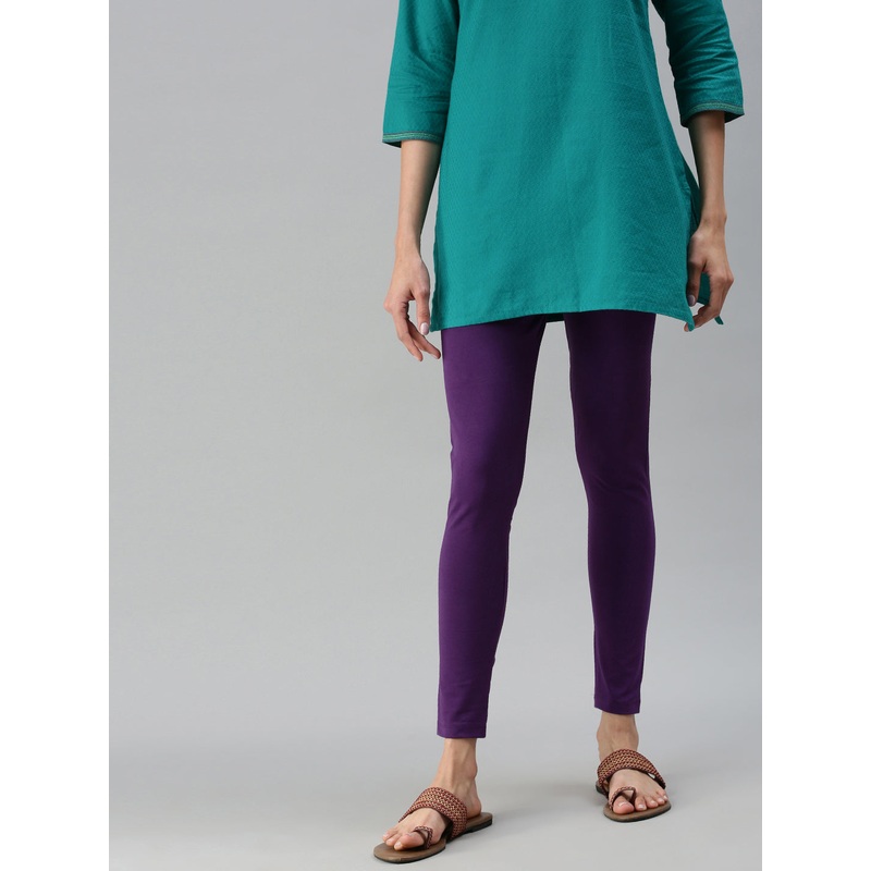 Ladies Superior Ankle Length Leggings Solid Cotton Purple
