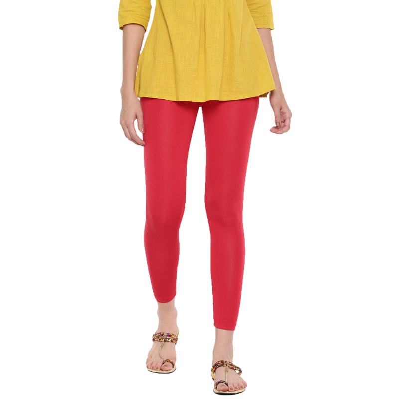 Ladies Superior Ankle Length Leggings Solid Cotton True Red