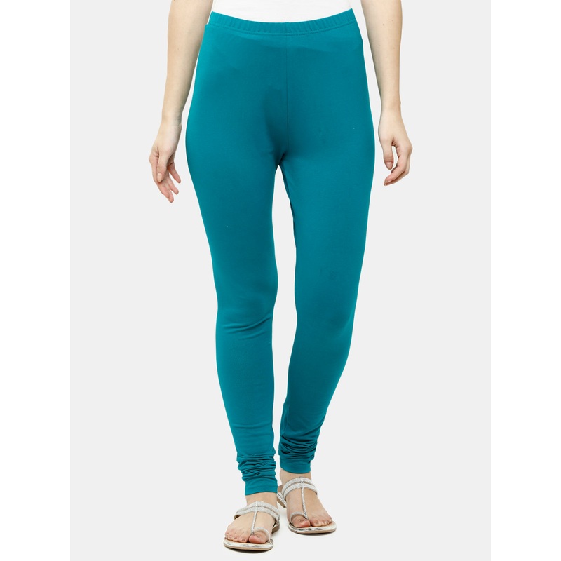 Ladies Superior Chudidhar Leggings Peacock Green Solid Cotton
