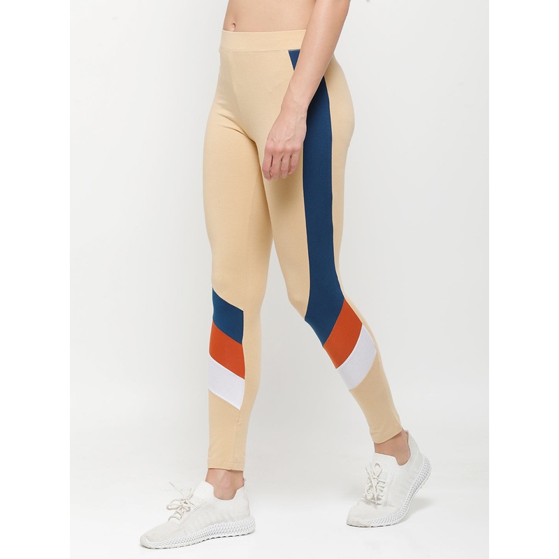 Printed Active Wear Leggings-Beige