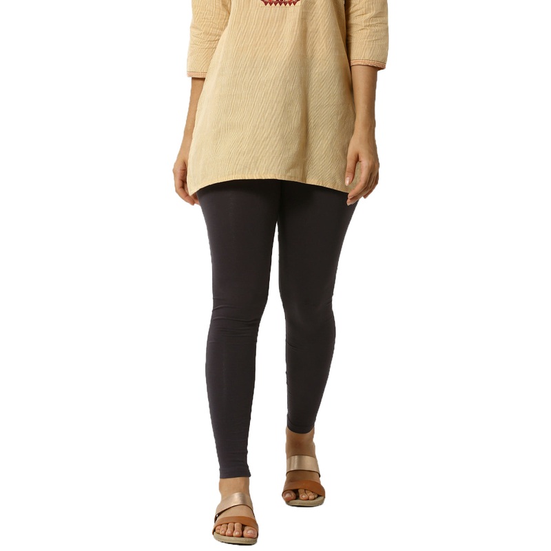 Women Ankle Length Leggings Dark Grey Solid Cotton