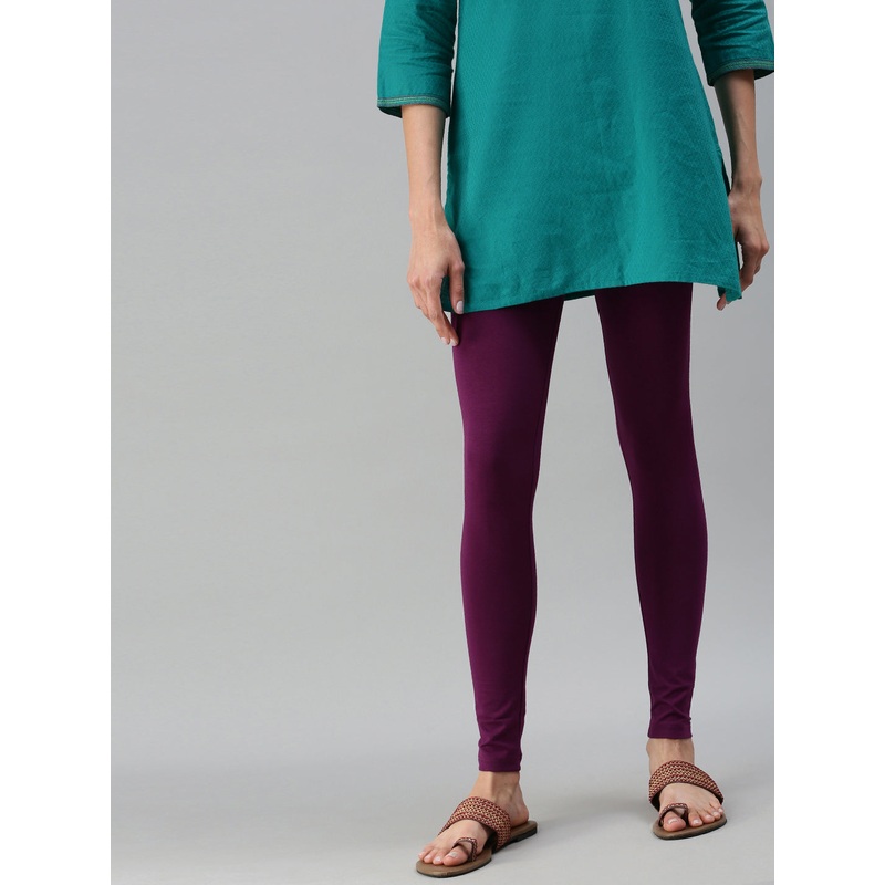 Women Ankle Length Leggings Dark Purple Solid Cotton