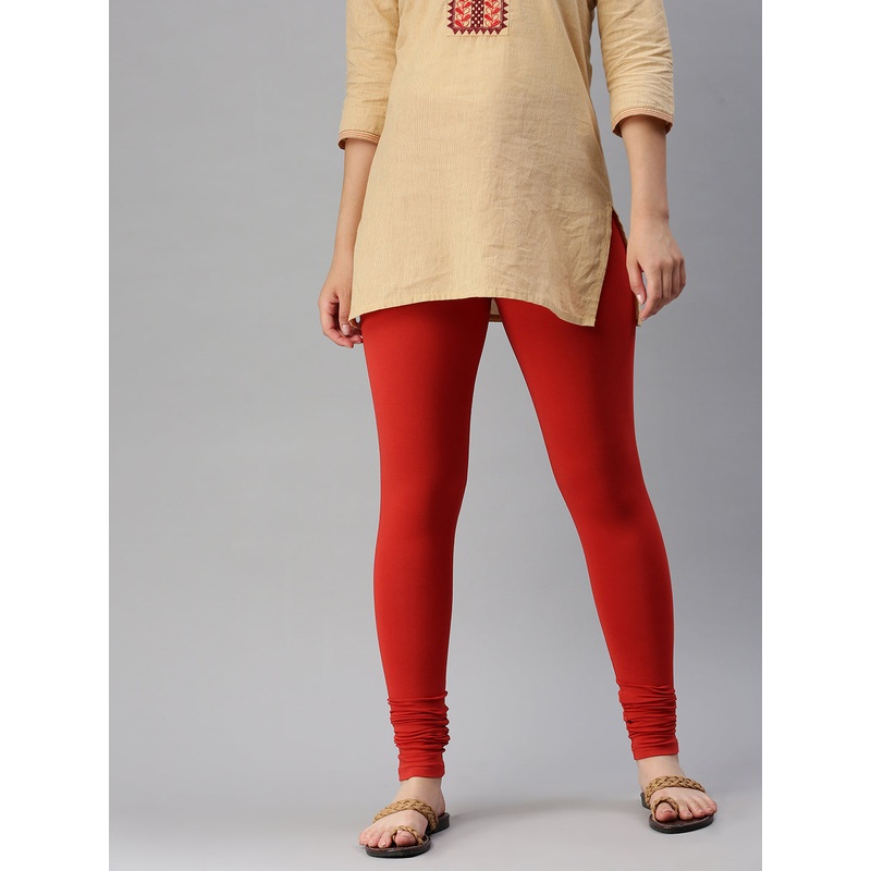Women’s Chudidhar Leggings Brick Red Solid Cotton