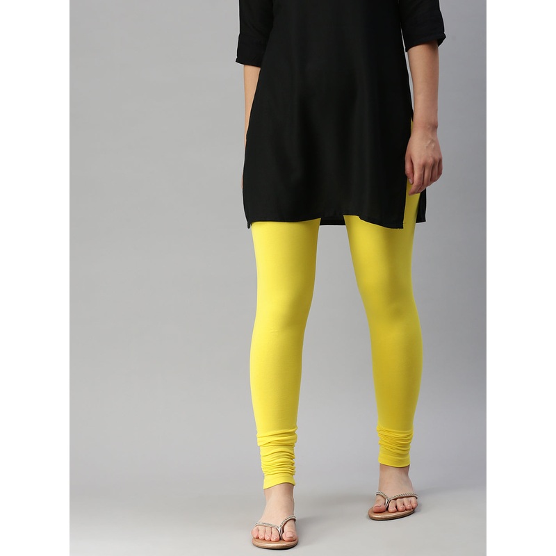 Women’s Chudidhar Leggings Lemon Yellow Solid Cotton
