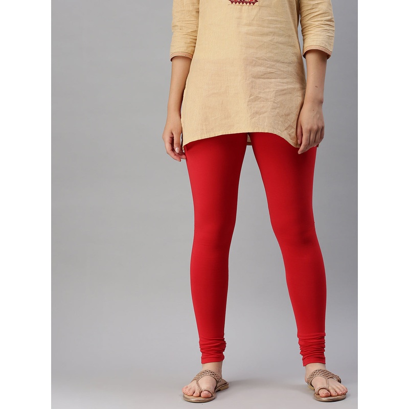 Women’s  Chudidhar Leggings Red Solid Cotton