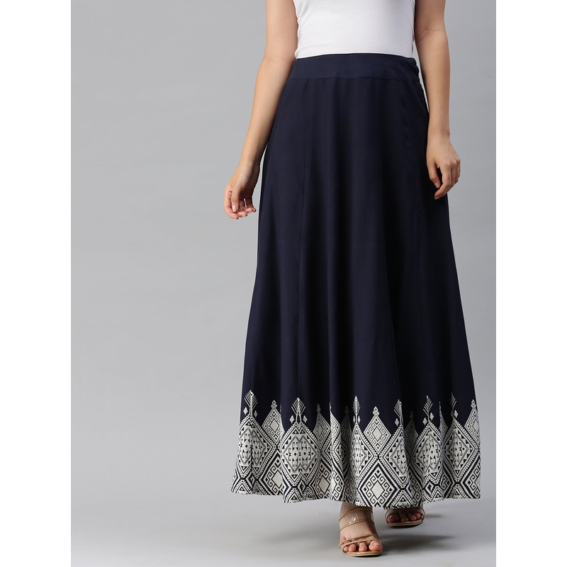 Women’s Printed Ethnic Skirt Rayon Navy Blue