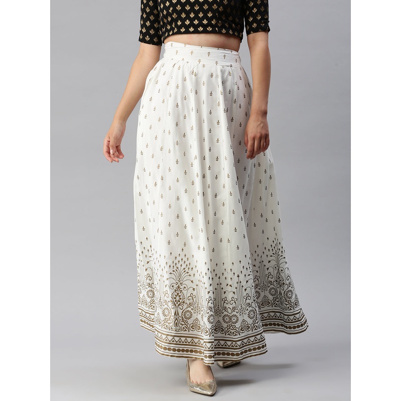 Women’s Printed Ethnic Skirt Rayon Offwhite