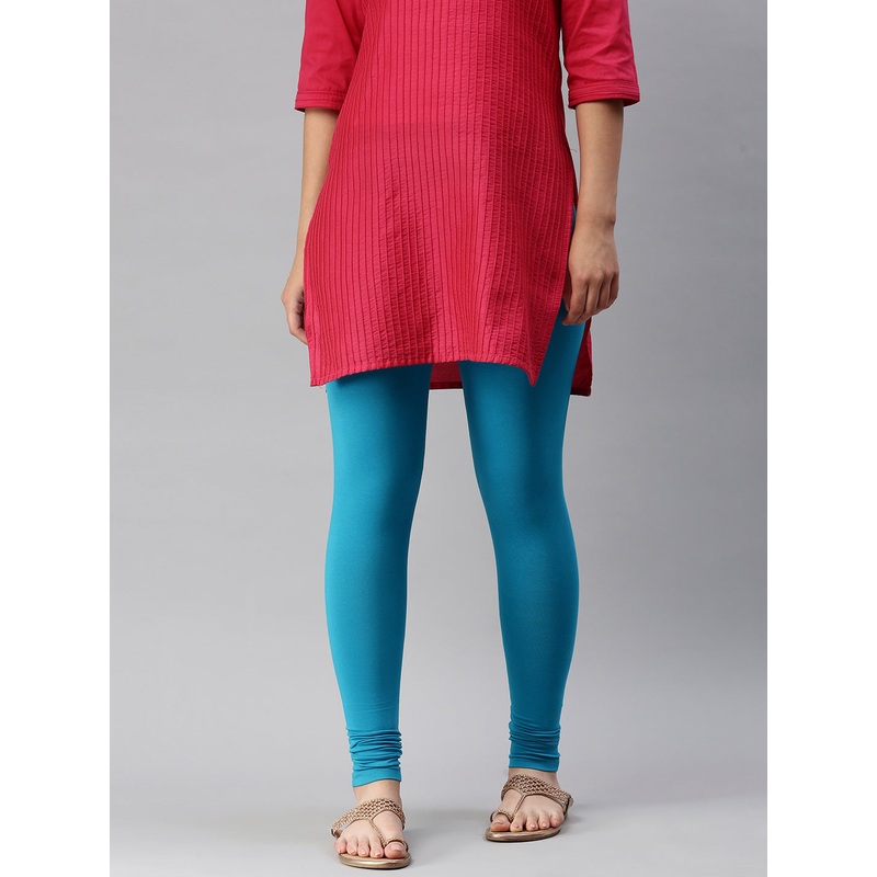 Women’s  Superior Ankle Length Leggings Solid Cotton Teal