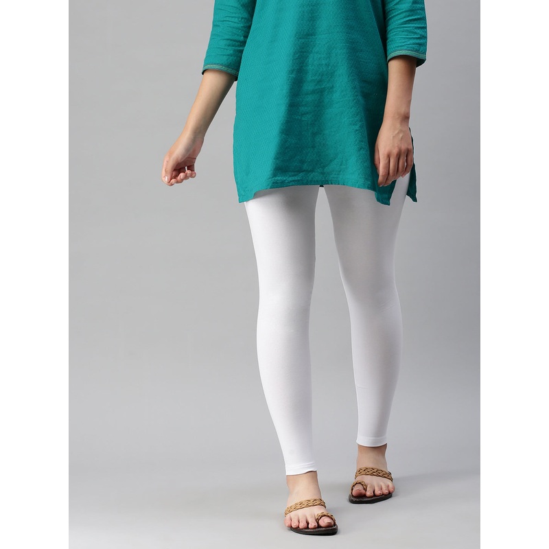 Women’s  Superior Ankle Length Leggings White Solid Cotton