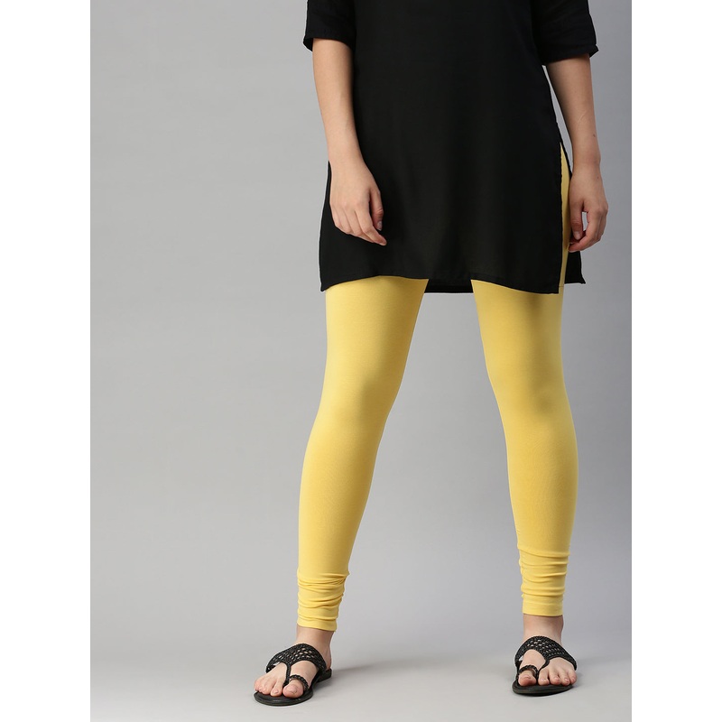 Women’s  Superior Ankle Length Leggings Yellow Solid Cotton