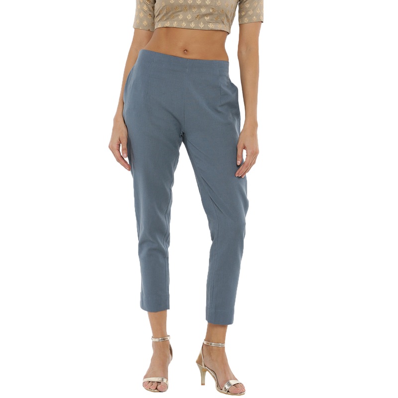 Ladies Cigarette Pant  Solid Cotton Flex Dark Grey