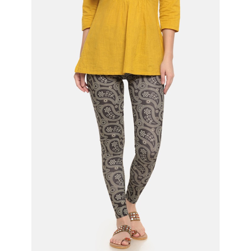 Ladies Leggings Ankle Length Printed Polyester Dark Grey