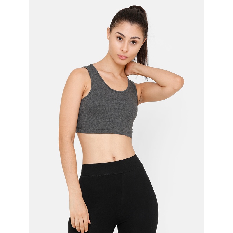Women Razor Back Sports Bra Solid Cotton Anthra Melange