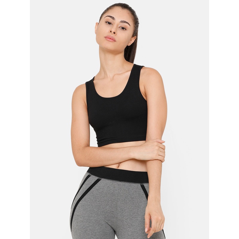 Women Razor Back Sports Bra Solid Cotton Black