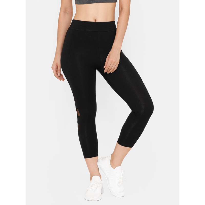 Women’s 3/4Th Length Leggings Solid Cotton Black