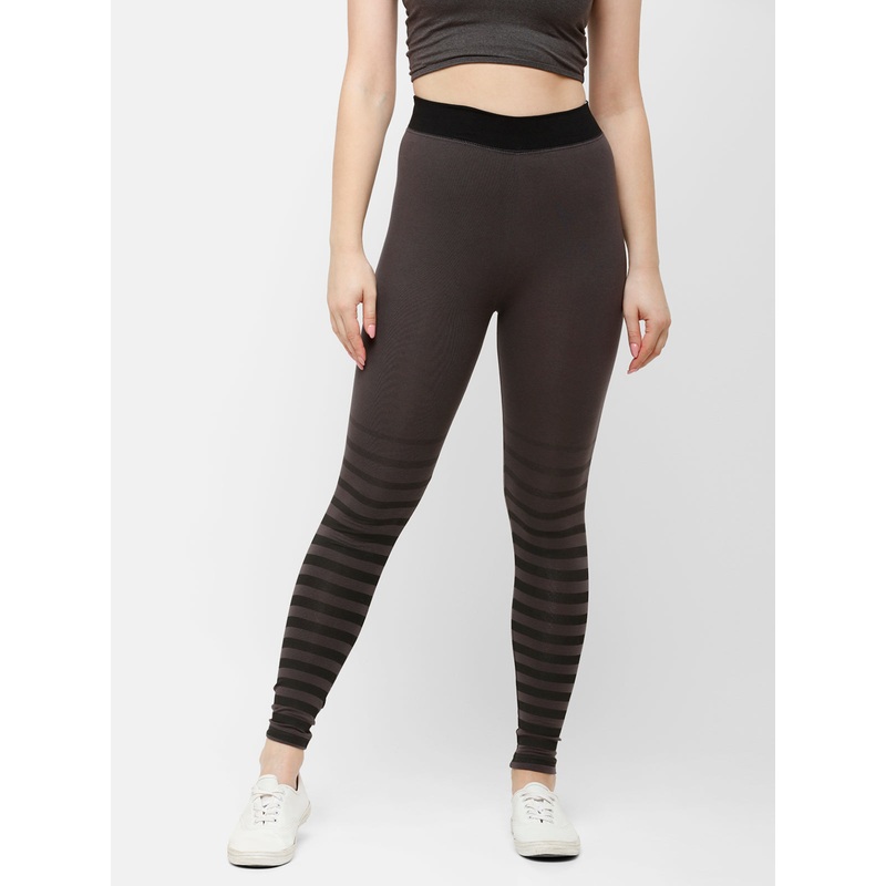 Women’s Ankle Length Leggings Placement Print Cotton Dark Grey Melange