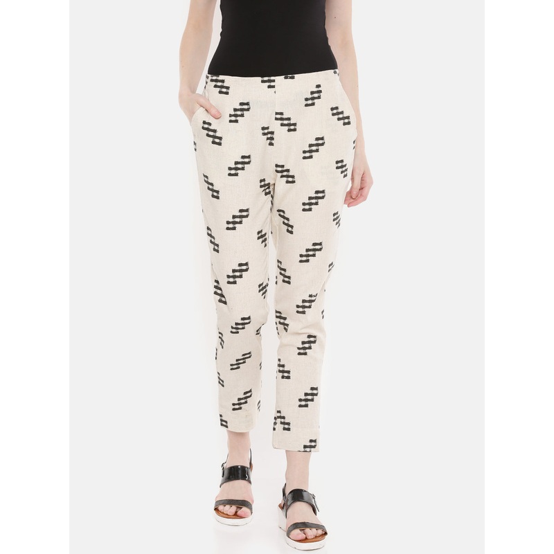 Women’s Cigarette Pant All Over Print Cotton Flex Beige