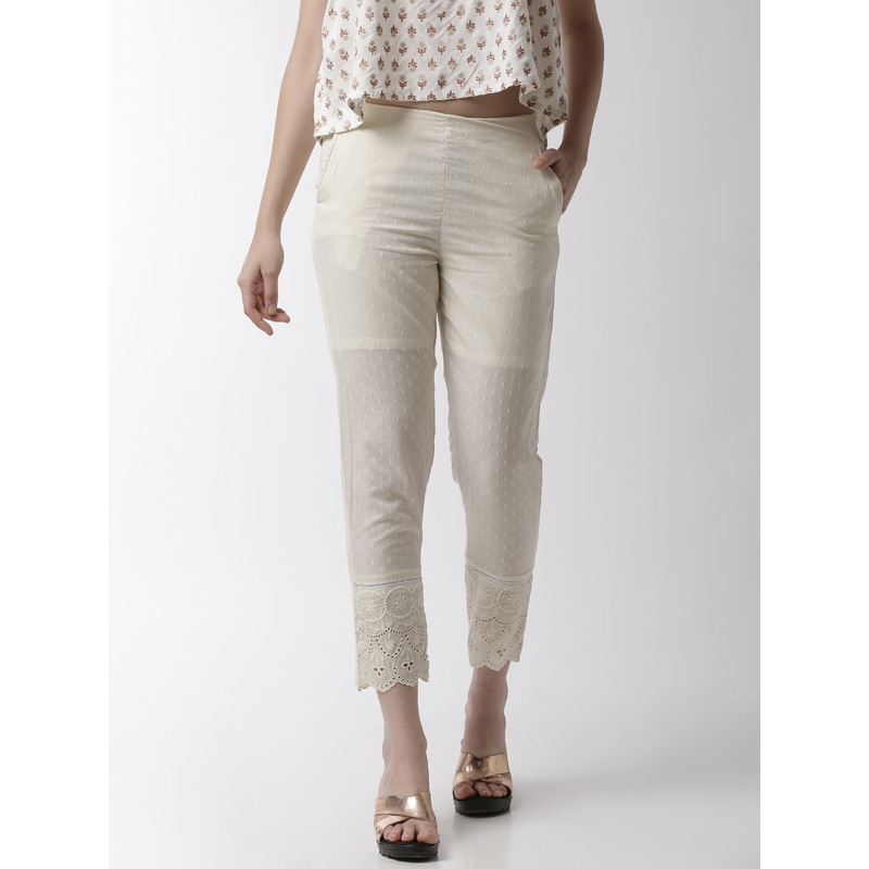 Women’s Cigarette Pant  Jaquard Cotton Offwhite