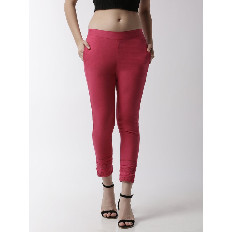Women’s Cigarette Pant  Lace Cotton Fuchsia