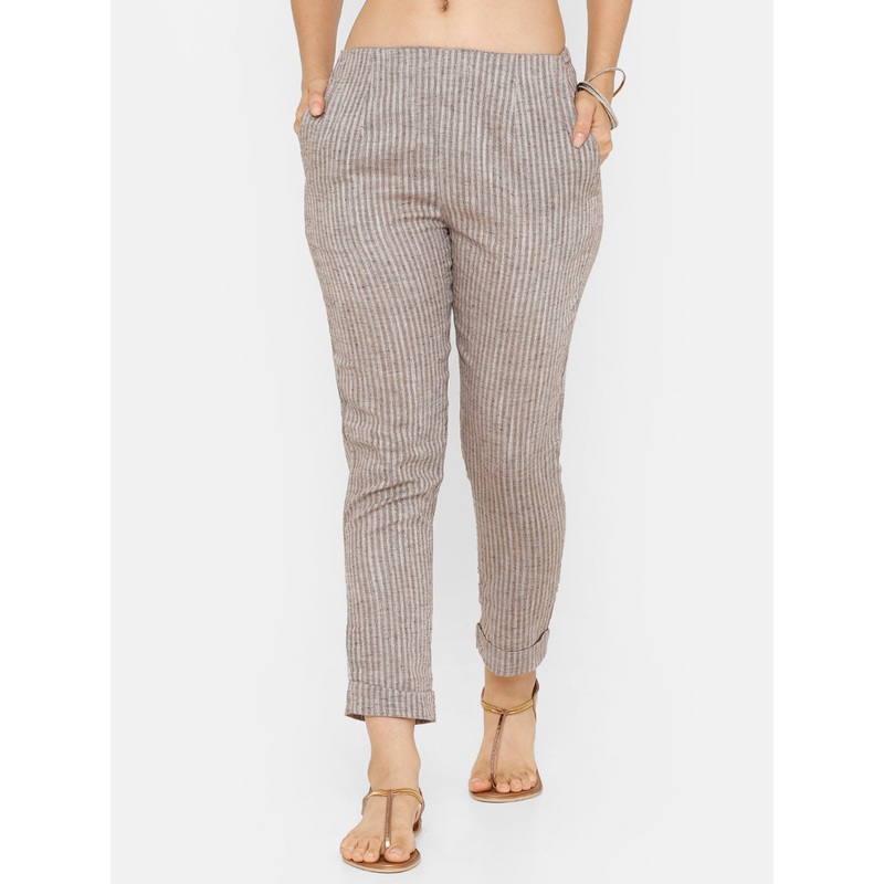 women’s Cigarette Pant  Solid Cotton Coffee Brown