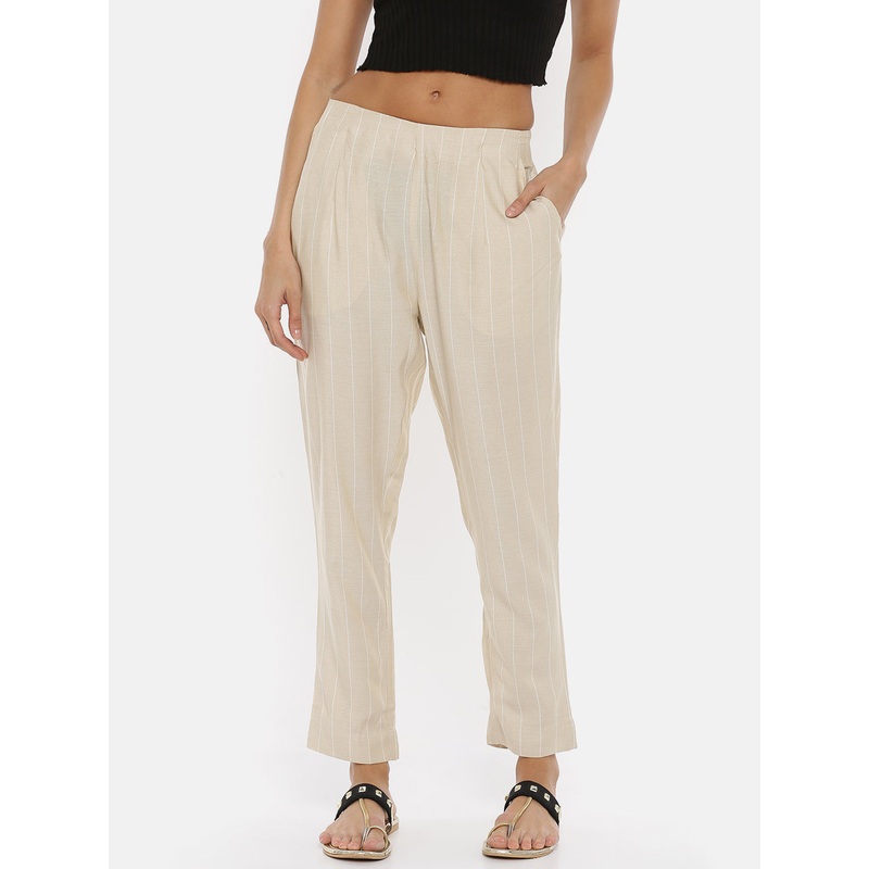 Women’s Cigarette Pant Yarn Dyed Rayon Beige